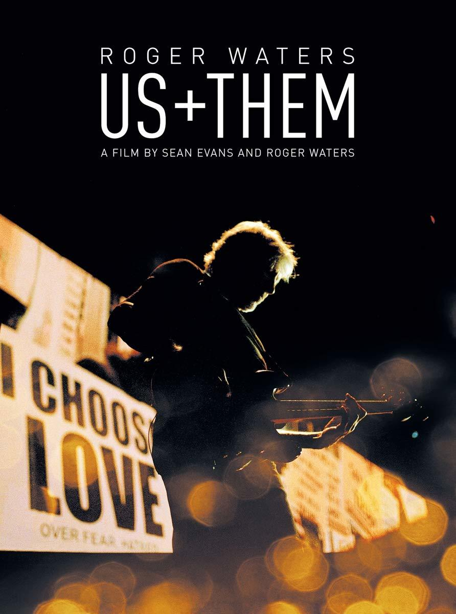 Poster für 'Us+Them' mit Roger Waters, der Gitarre spielt.
