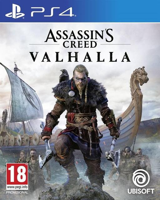 Assassin's Creed Valhalla PS4 game cover, with a Viking and a boat in the background.