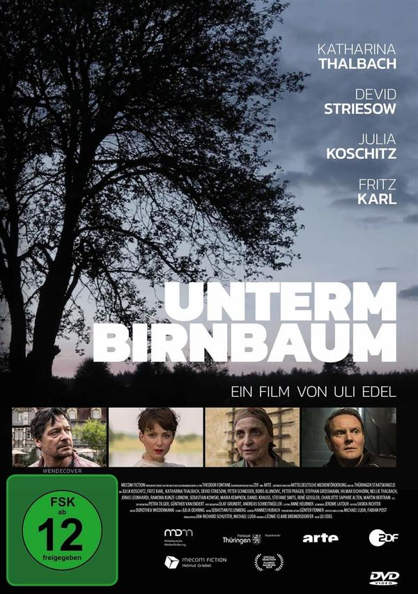 Filmplakat: 'Unterm Birnbaum' mit Namen und Bildern der Darsteller. Baumsilhouette im Hintergrund.
