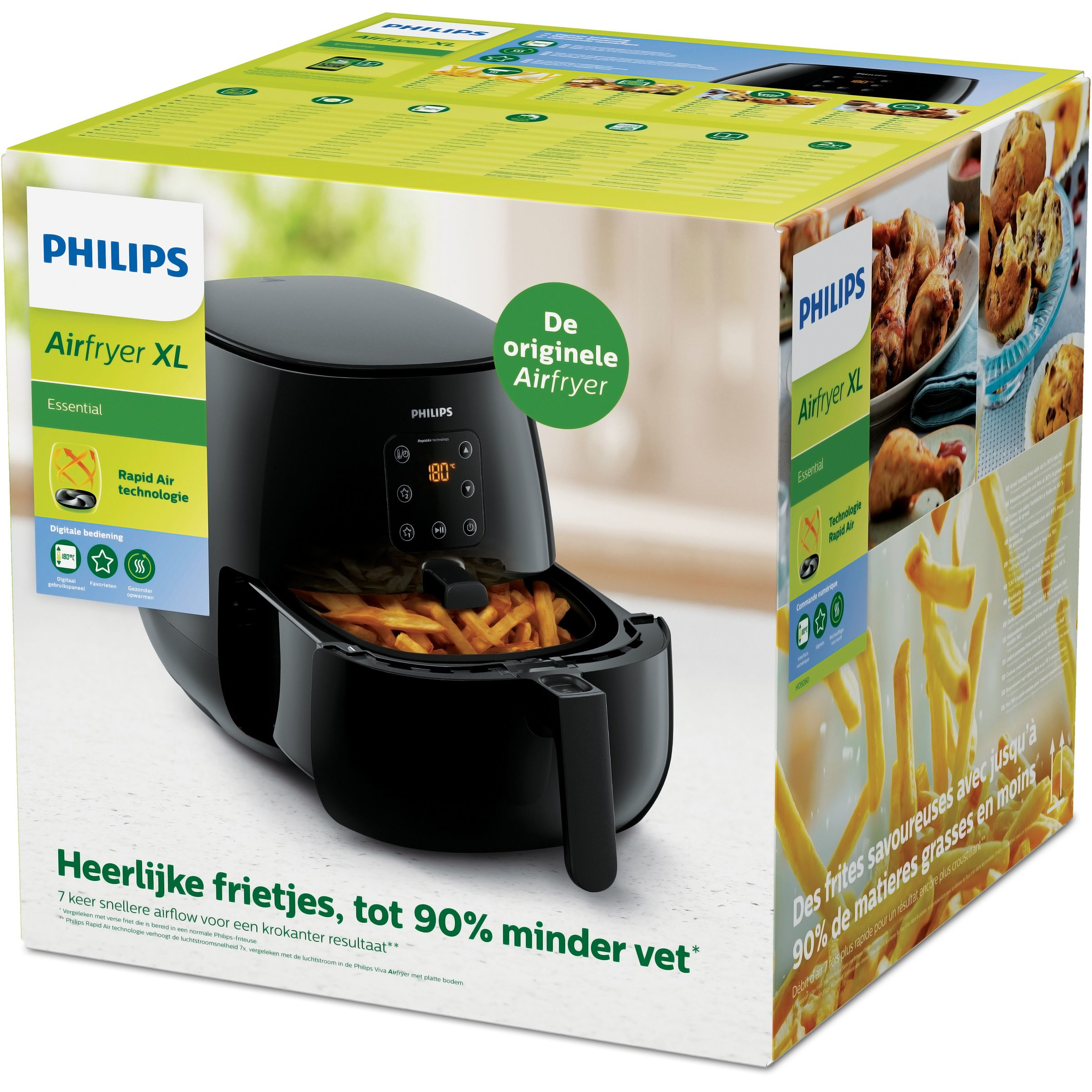 PHILIPS Heißluftfritteuse Airfryer XL Essential HD9260/90, schwarz Heißluftfritteuse (1200 g, 1900 Watt, Schwarz)