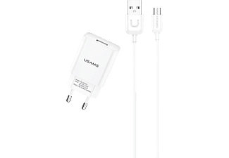 USAMS T210CMC01 2.1A hálózati töltő, 1m micro usb kábellel fehér