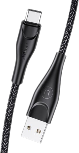 Fekete USB-C kábel fonott kialakítással. USB-A és USB-C csatlakozóval rendelkezik.