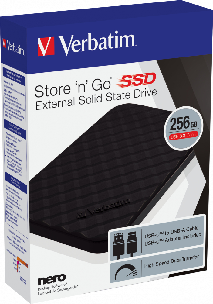 256GB Store SSD, Schwarz SSD GB USB n Festplatte, Portable 256 Go VERBATIM extern, 3.2