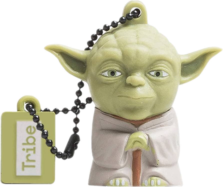 Yoda USB meghajtó. A meghajtó Yoda alakú, a láncon Tribe felirattal.