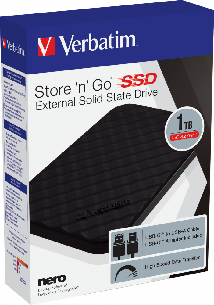 1TB Portable extern, 3.2 TB VERBATIM SSD, 1 Store n USB SSD Schwarz Go Festplatte,