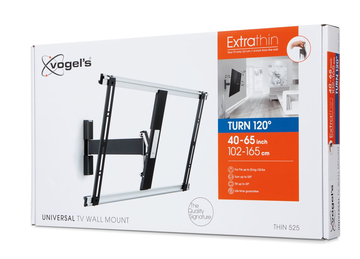 VOGEL´S Vogel's THIN 525 TV-Wandhalterung für 102-165 cm (40-65 Zoll) Fernseher, drehbar und neigbar,  Wandhalterung, max. 65 Zoll, Schwenkbar, Neigbar, Schwarz