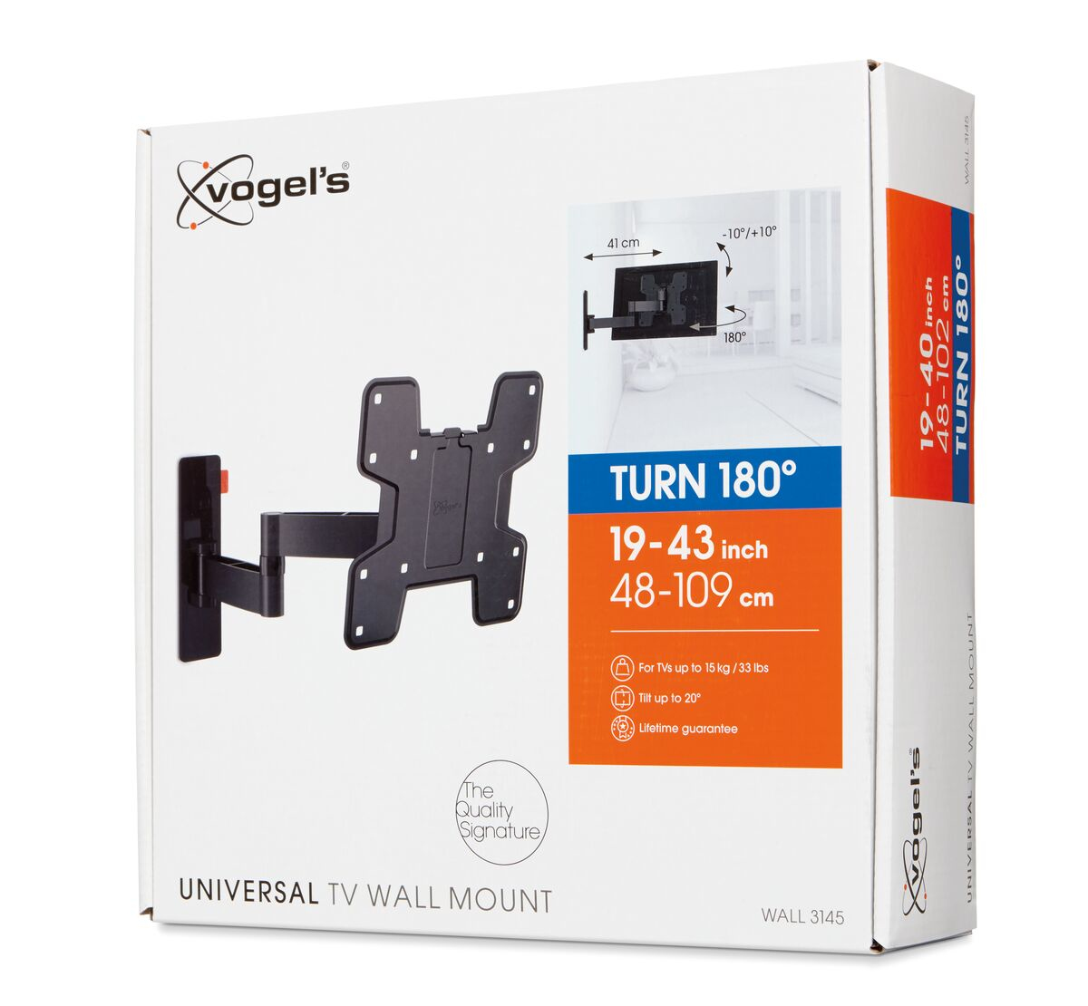 VOGEL´S WALL 3145 TV-Wandhalterung für 48-109 cm (19-43 Zoll) Fernseher, drehbar und neigbar, Wandhalterung, max. 43 Zoll, Schwenkbar, Neigbar, Ausziehbar, Schwarz
