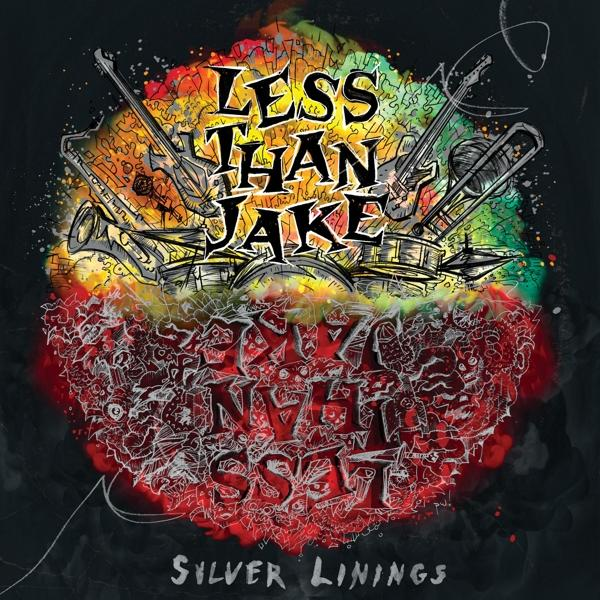 Albumhoes. Kleurrijke, cartoonachtige kunst met bandnaam Less Than Jake en albumtitel Silver Linings.