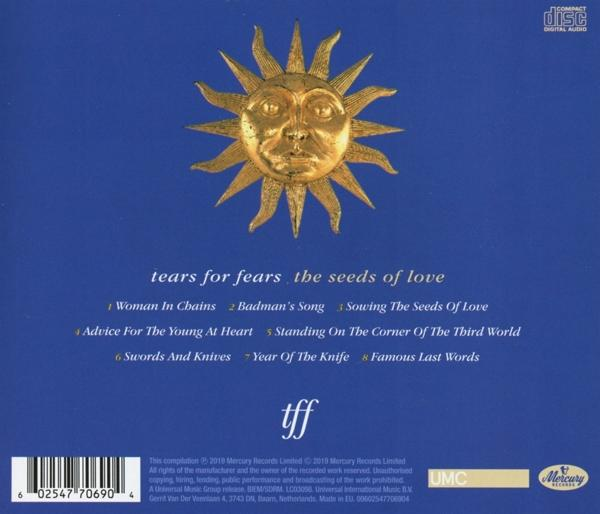 La pochette arrière du CD 'Tears for Fears, The Seeds of Love', avec la liste des titres.