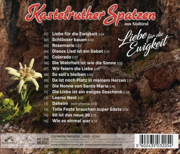 Die Rückseite eines CD-Covers mit Albumcover und Titelliste. Der Hintergrund ist eine felsige Berglandschaft.