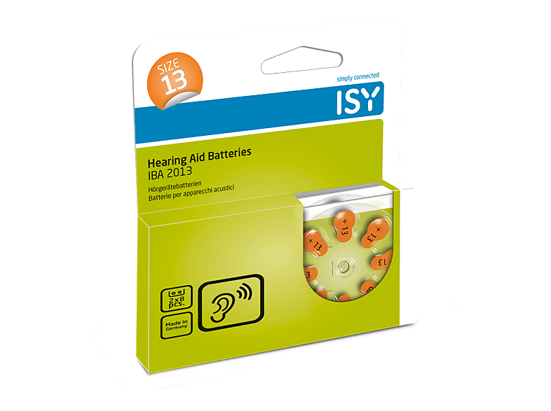 ISY IBA-2013 Typ 13 Hörgerätebatterien, Zink-Luft Knopfzellen, 1.45 Volt 16 Stück