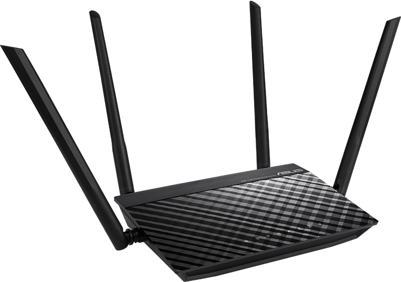 Fekete-szürke ASUS router négy antennával.