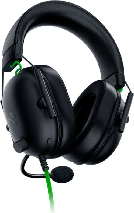 Schwarzes Razer-Headset mit grünen Akzenten, Mikrofon und Ohrmuscheln.