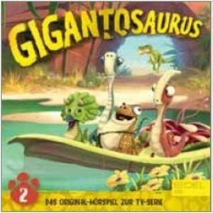 Animiertes DVD-Cover. Titel: Gigantosaurus. Zeigt Cartoon-Dinosaurier in einem Boot.