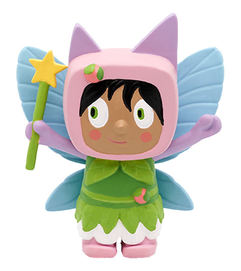 Eine Cartoon-Figur einer Fee mit einem rosa Katzenhut, die einen Zauberstab hält.