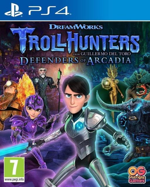 Couverture du jeu Trollhunters. Personnages de la série avec le titre et le logo PS4.