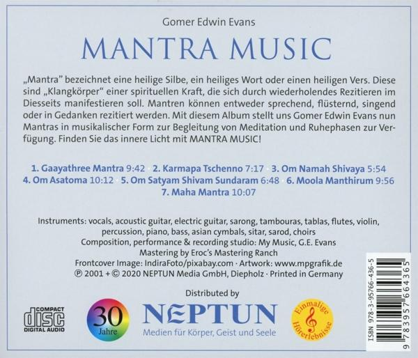 CD-Cover mit Text über Mantra-Musik und einer Liste von Titeln mit aufgeführten Instrumenten.