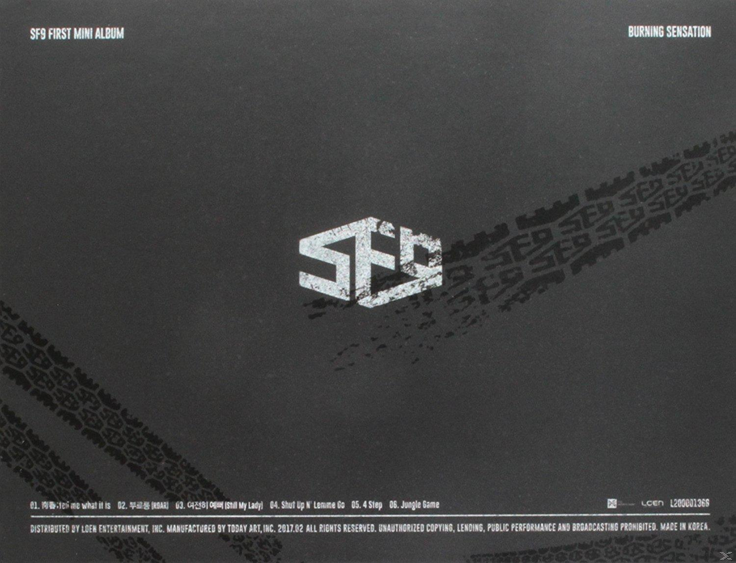 Egy fekete album borítója az SF9 logóval és nyomtatott nyomokkal.