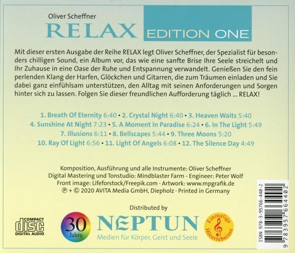 Rückseite einer CD mit Titelliste und dem Text 'RELAX EDITION ONE'.