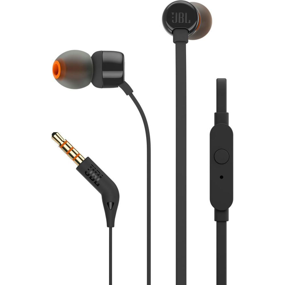 Auriculares de botón - JBL T110, De botón, Con cable, Micrófono, Pure Bass JBL, Negro