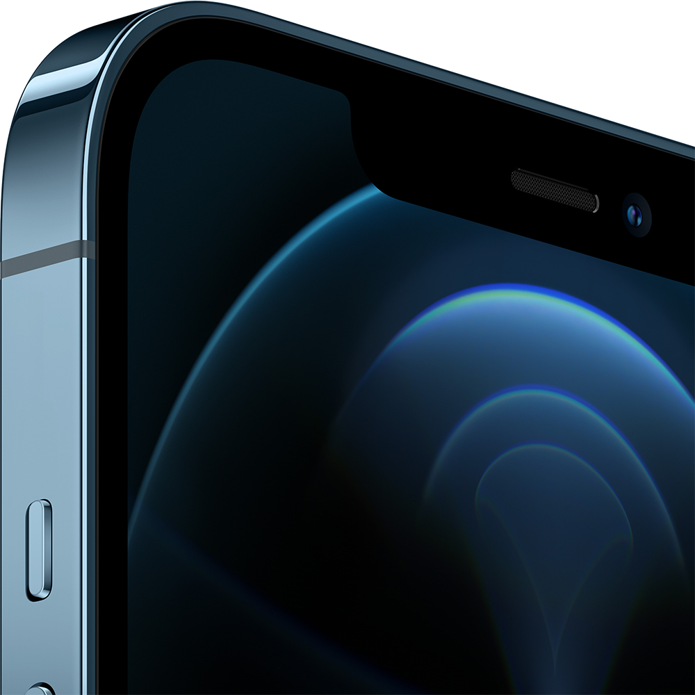 Close-up van een blauwe smartphone. Het scherm toont een blauwe gradiënt. De zijkant heeft een aan/uit-knop, volumeknoppen en luidsprekergaten.