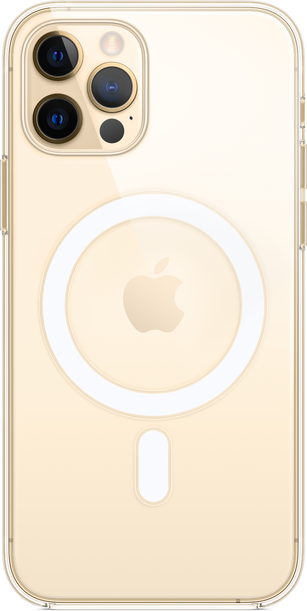 Eine transparente Handyhülle mit dem Apple-Logo.