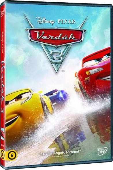 A „Verdák 3.” című film DVD-tokja, Villám McQueen és Jackson Storm láthatók.