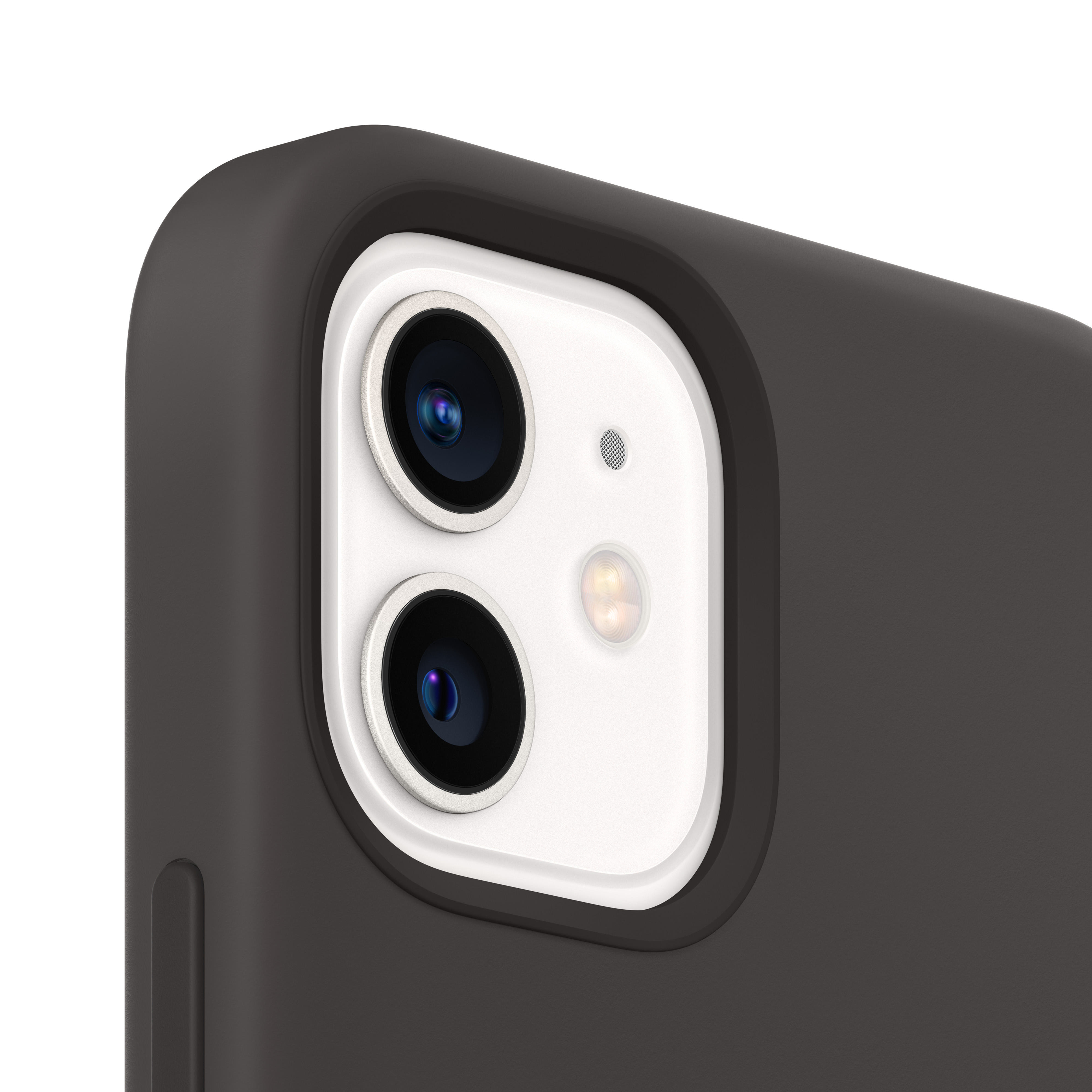 Nahaufnahme der iPhone 12-Kamera mit zwei Linsen und einem Blitz.