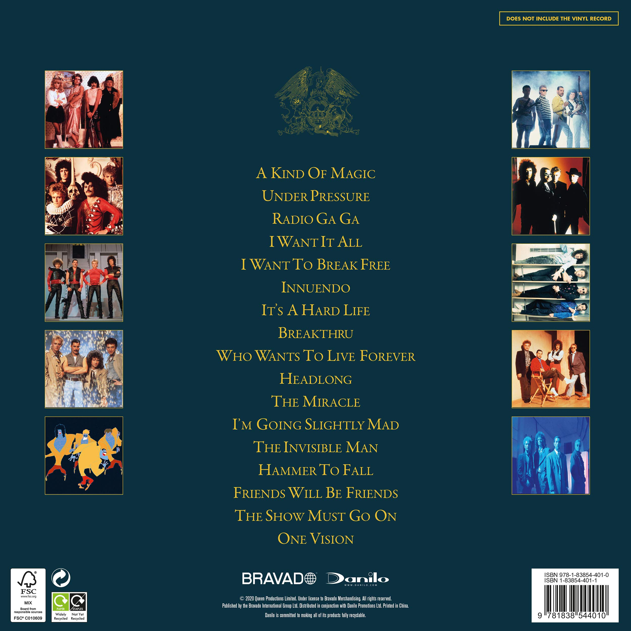 Queen album borítója dalcímekkel és fotókkal.
