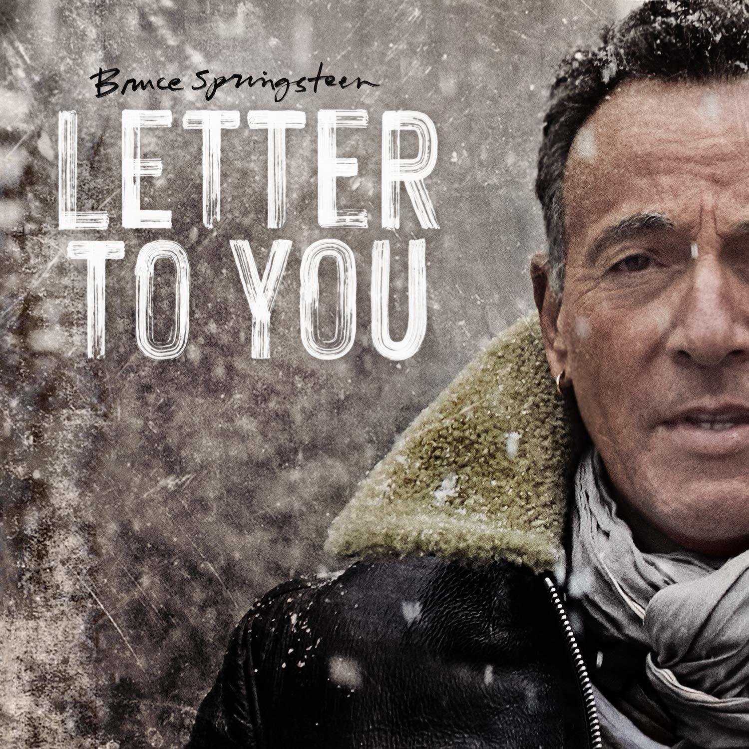 Album borító: 'Letter to You' Bruce Springsteentől. Springsteen képe bőrdzsekiben.