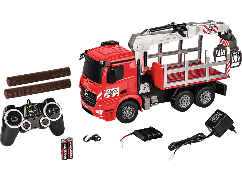 Holztransporter Rot CARSON Spielzeugmodell, MB RTR 1:20 Arocs 100%