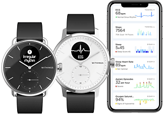 WITHINGS ScanWatch Smartwatch Edelstahl Silikon, 18 mm, Schwarz / Weiß