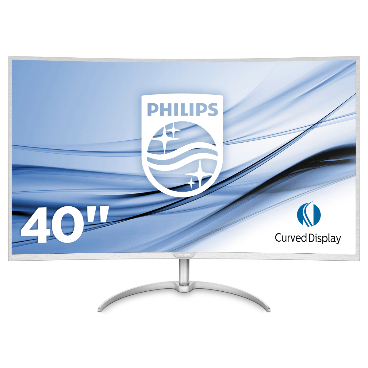 Philips logosu ve 40 sayısı bulunan kavisli bir monitör.