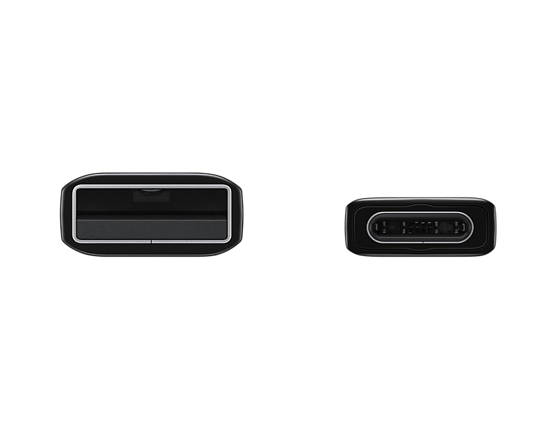 Dos conectores USB-C negros, mostrando sus diferentes extremos.