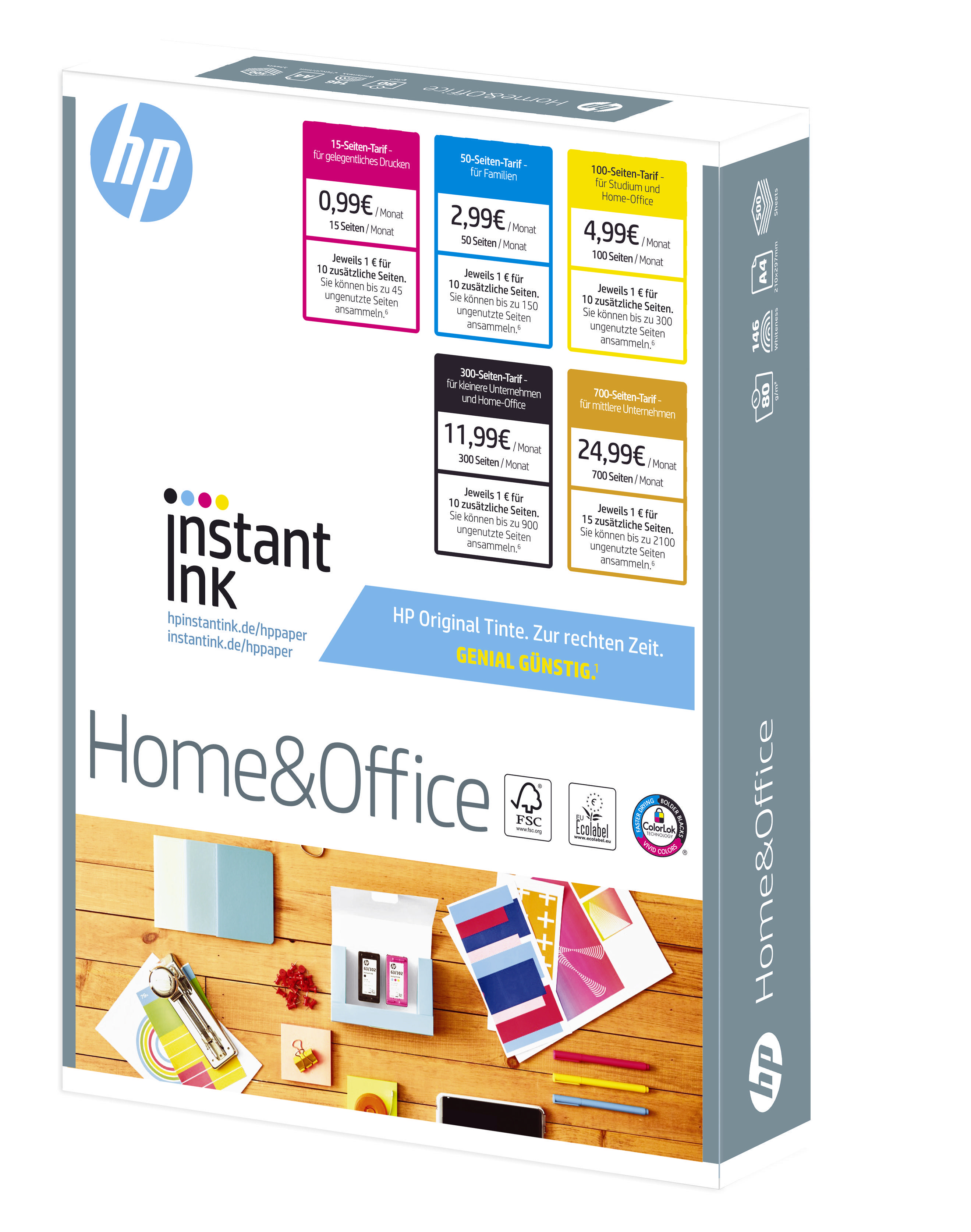 Home 2.0 x A4 Blatt Office HP 297 210 500 mm Druckerpapier Instant & Ink
