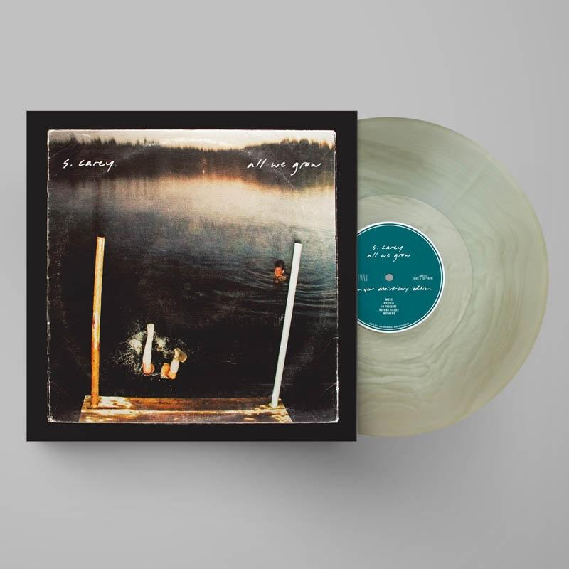 Vinyl-Schallplatte und Hülle. Die Hülle zeigt eine Seeszene mit Steg und Person.