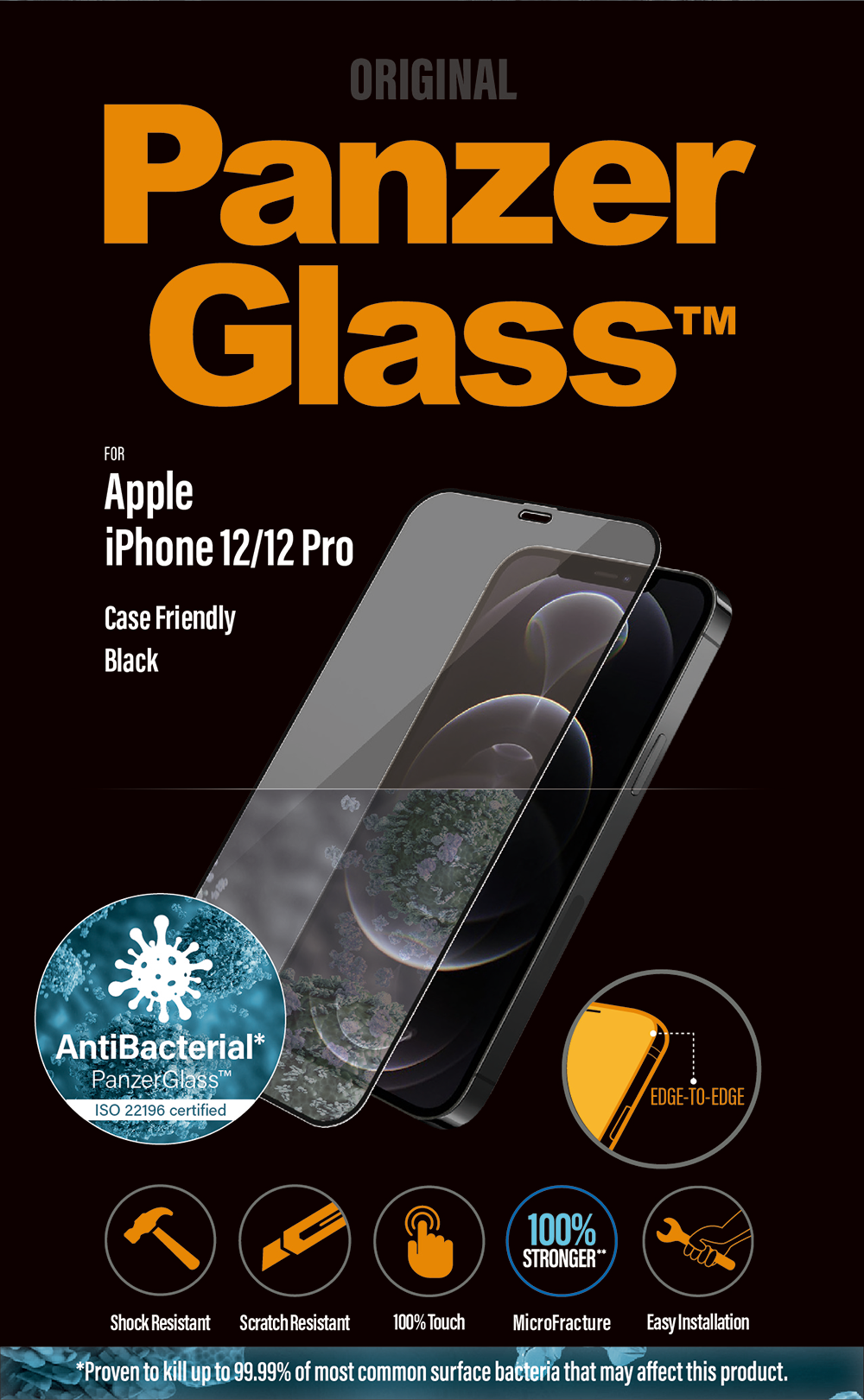 Panzerglass Antibacteriële Zwarte Case Friendly Voor Apple Iphone 12/12 Pro