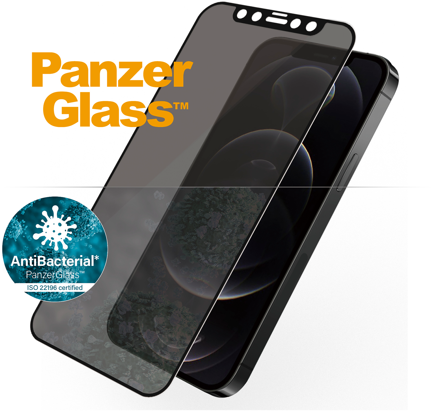 PANZERGLASS Antibacteriële Zwarte Case Friendly met Privacyglas voor Apple iPhone 12/12 Pro