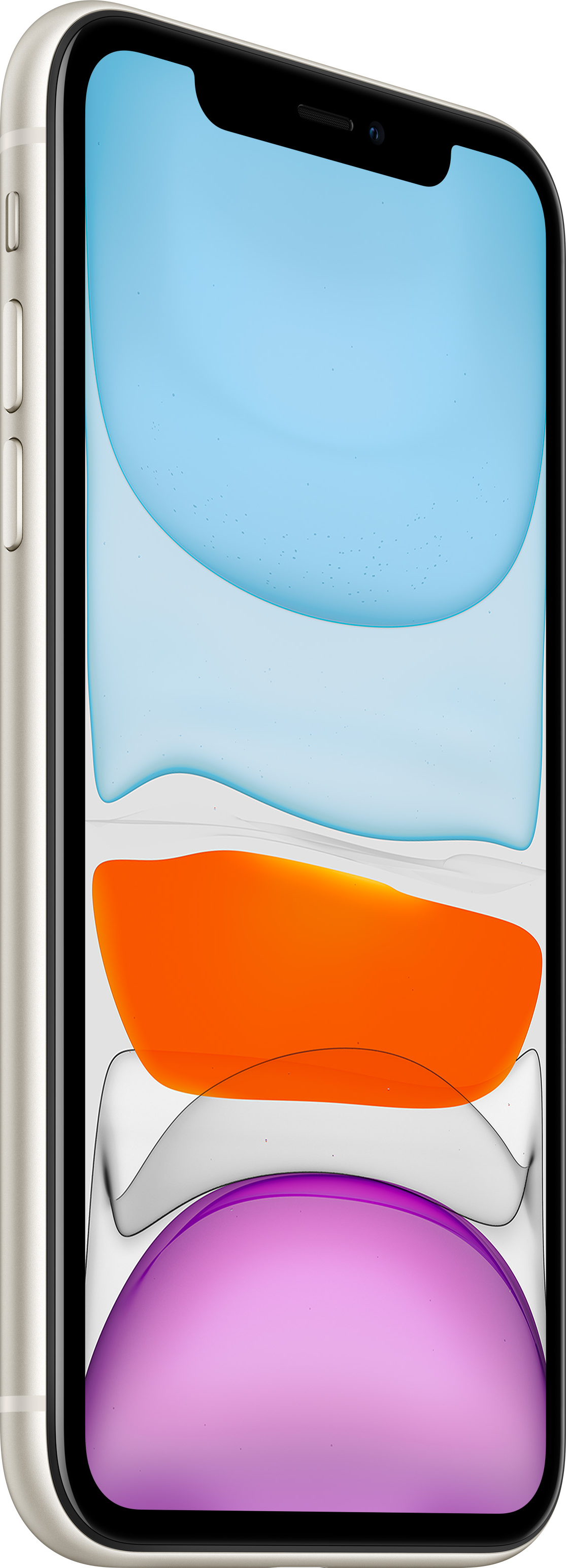 Smartphone color oro, vista laterale, con sfondo blu, arancione e rosa.
