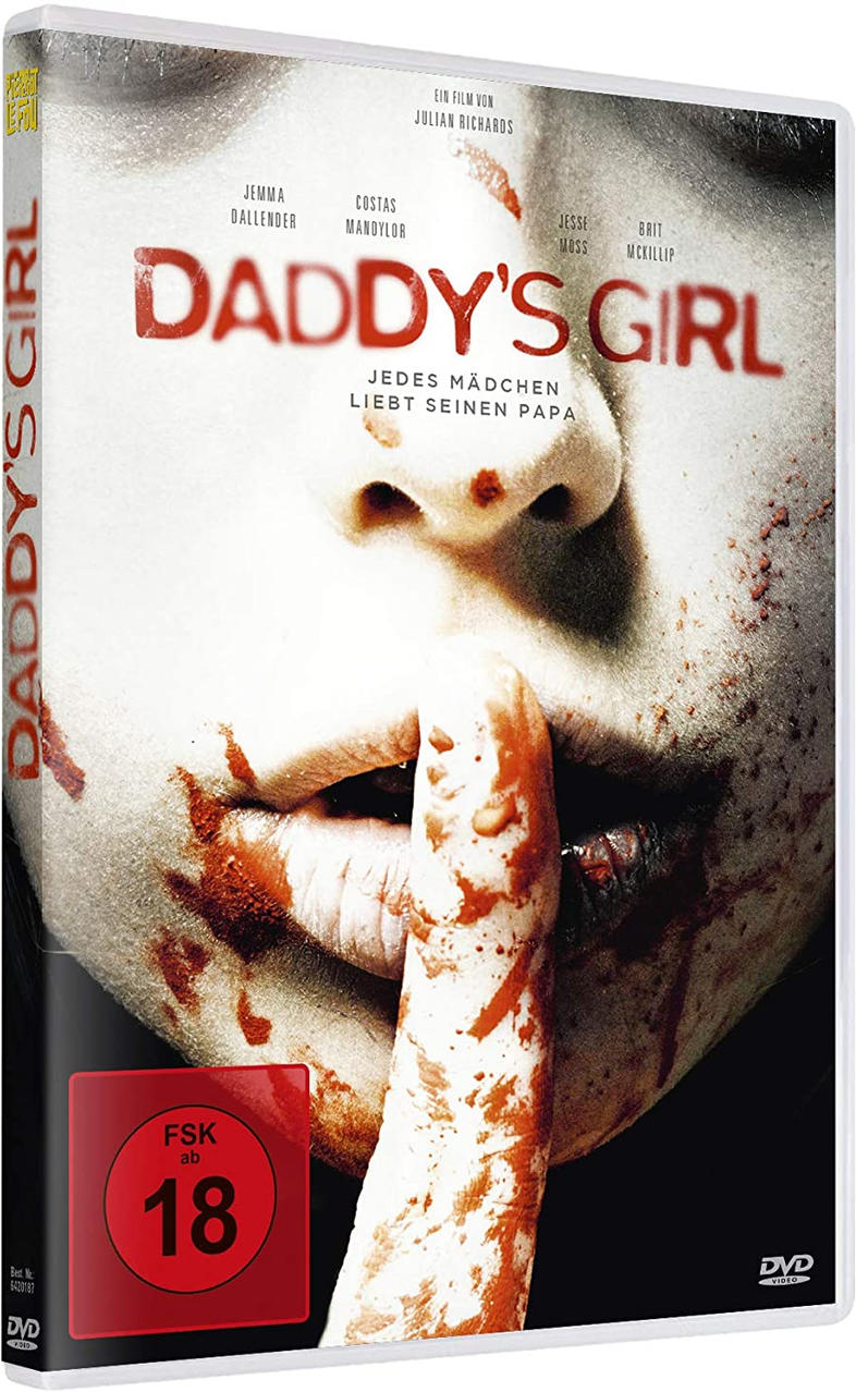 DVD-Hülle mit Bild eines Mädchens, das den Mund mit blutiger Hand bedeckt. Schwarzer Hintergrund.