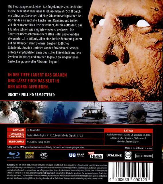 Eine Nahaufnahme eines Gesichts mit weißen Augen und einem rissigen, grauen Gesicht.