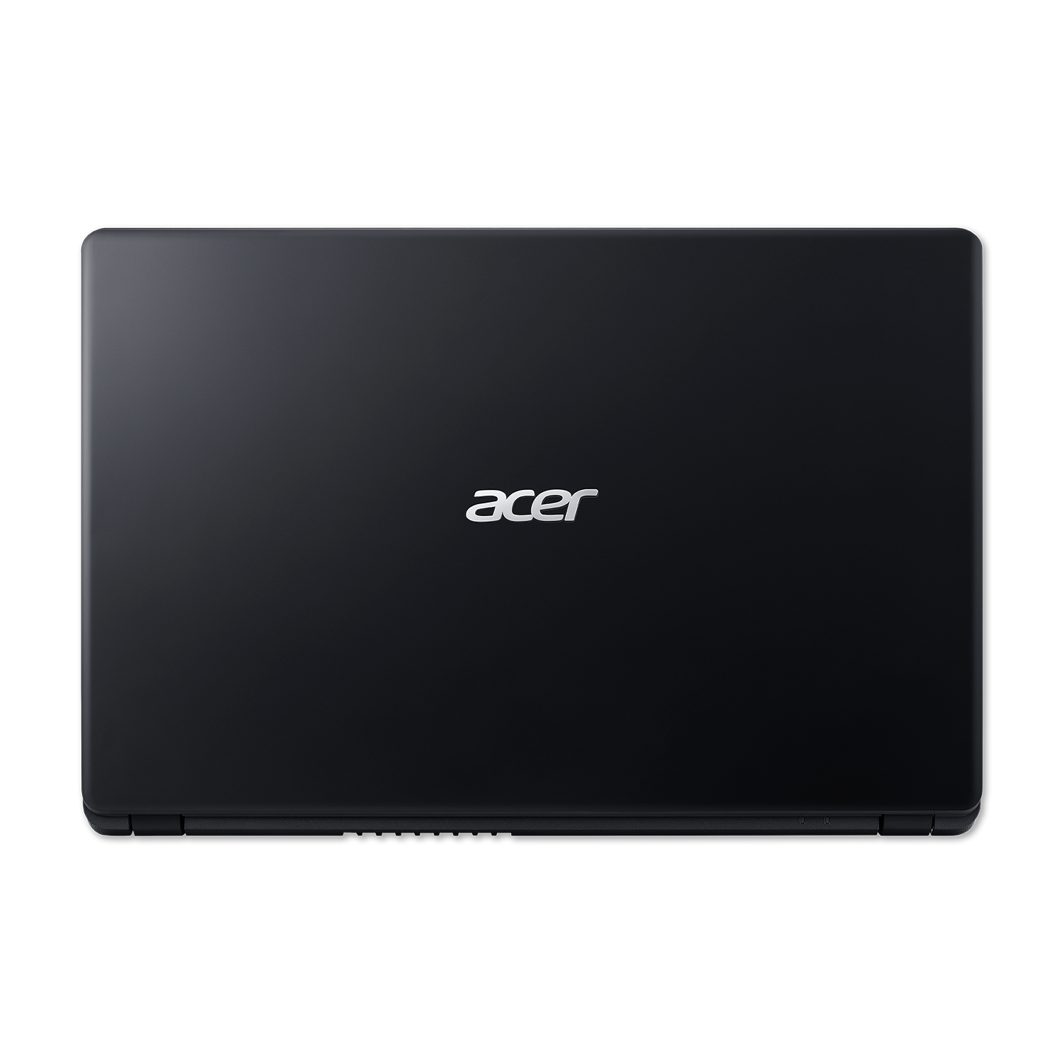 Portátil Acer negro, vista superior. El logotipo de Acer está centrado en la tapa.