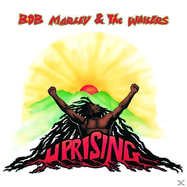 Album borító, Bob Marley & The Wailers, Uprising. Egy ember sziluettje, felemelt karokkal, naplemente és hegyek előtt.