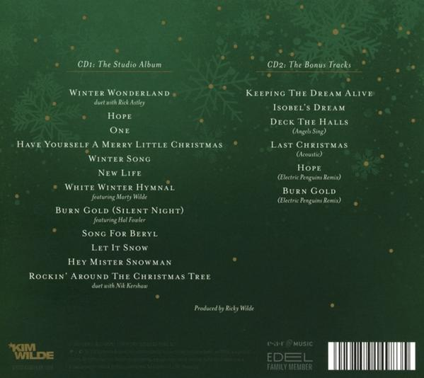 CD-Cover mit Titellisten eines Weihnachtsalbums von Kim Wilde.