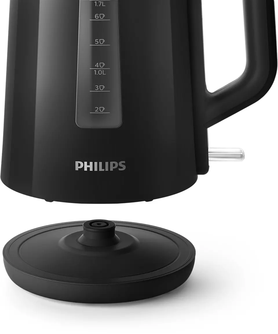 Fekete Philips vízforraló alappal. Az alap külön van.