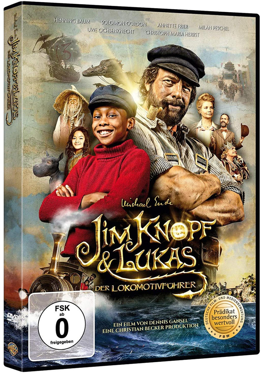 DVD-Cover eines Films namens Jim Knopf & Lukas mit zwei Hauptfiguren und anderen Nebendarstellern.