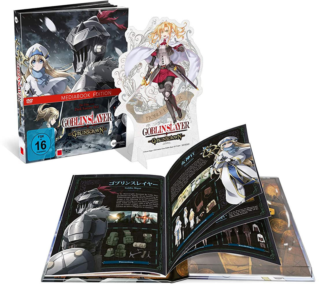 Eine Box-Set von Goblin Slayer Manga und Anime, einschließlich eines Booklets.