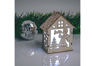 FAMILY CHRISTMAS 58033 Karácsonyi LED dekor házikó - hidegfehér - fa - 6 féle - 10 x 12 x 4,5 cm