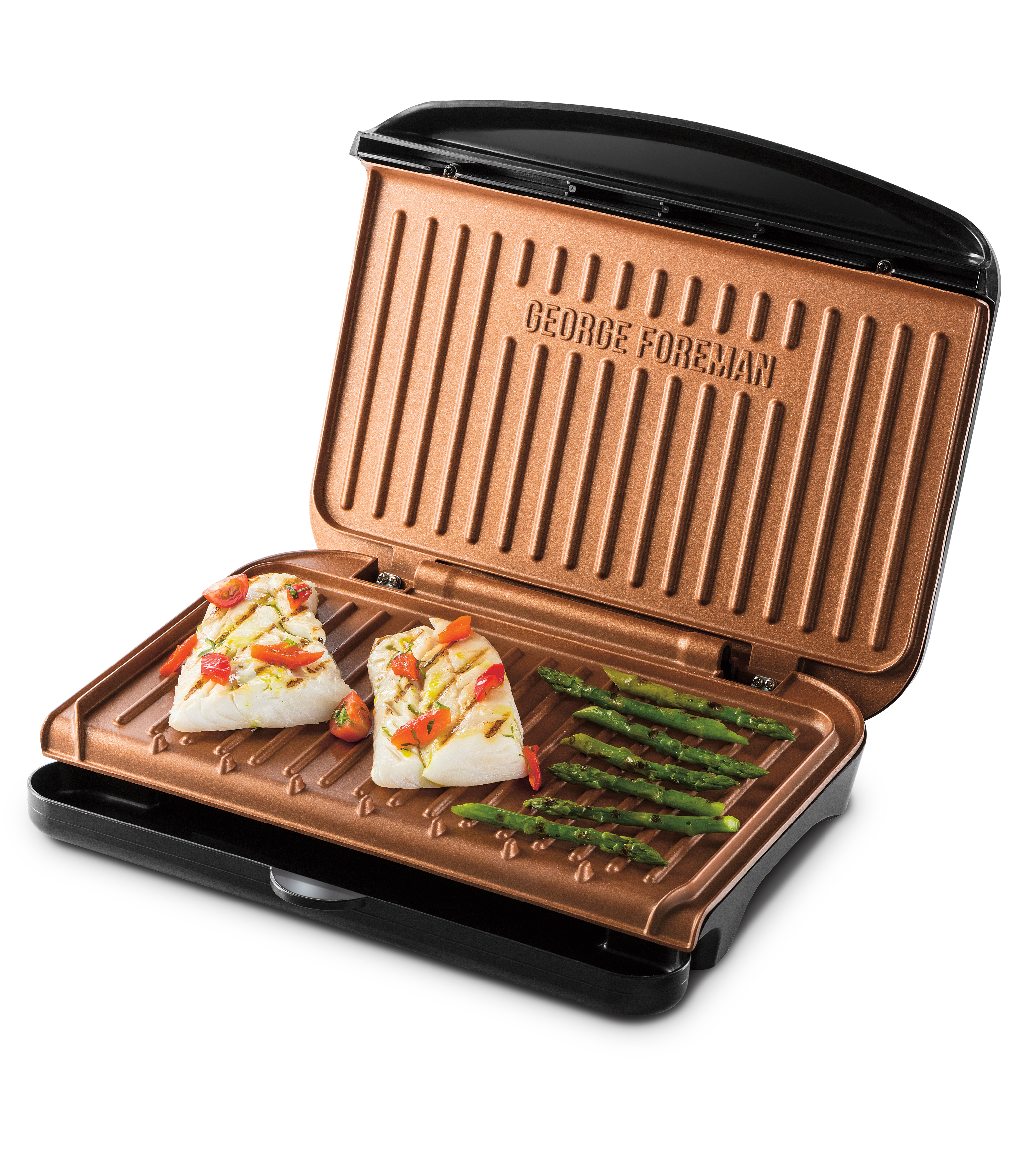George Foreman grill sült hallal és spárgával.