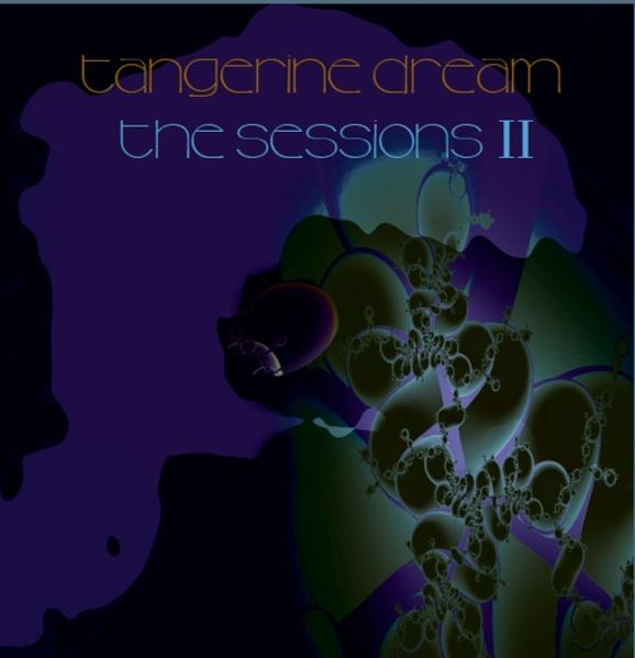Albumcover mit abstraktem Design. Lila und grüne Farben. Tangerine Dream.